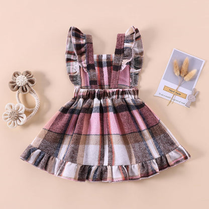 Baby Girls' Dresses Fly Sleeve Plaid Baby Dress Flannel Overall Skirt Dress Fall Winter Festival Outfits