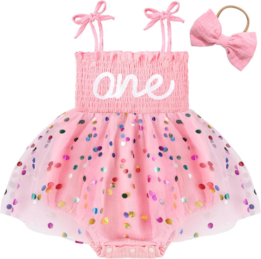 HONGTEYA Baby Girl 1st Birthday Outfit First Romper Tulle Dress Gifts