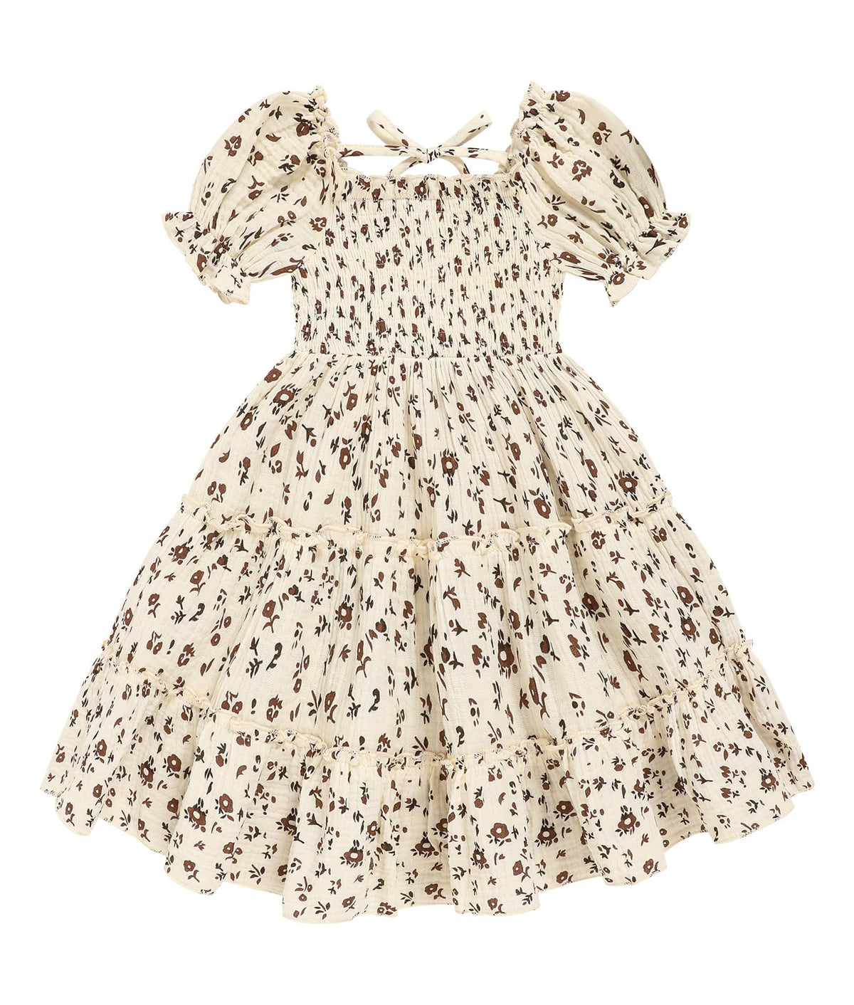 Toddler Girl Dress Short Sleeve Kids Floral Smocked Square Neck Beach Sundress | Summer Fashion Dresses 2-7Y