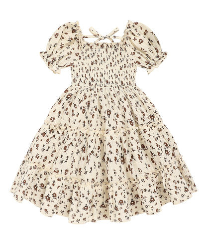 Toddler Girl Dress Short Sleeve Kids Floral Smocked Square Neck Beach Sundress | Summer Fashion Dresses 2-7Y