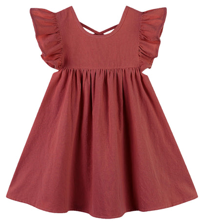 GSVIBK Girls Linen Cotton Dress Flutter Sleeve Back Cross Dress Toddler A-Line Skater Dress Baby Girl Halter Casual Sundress