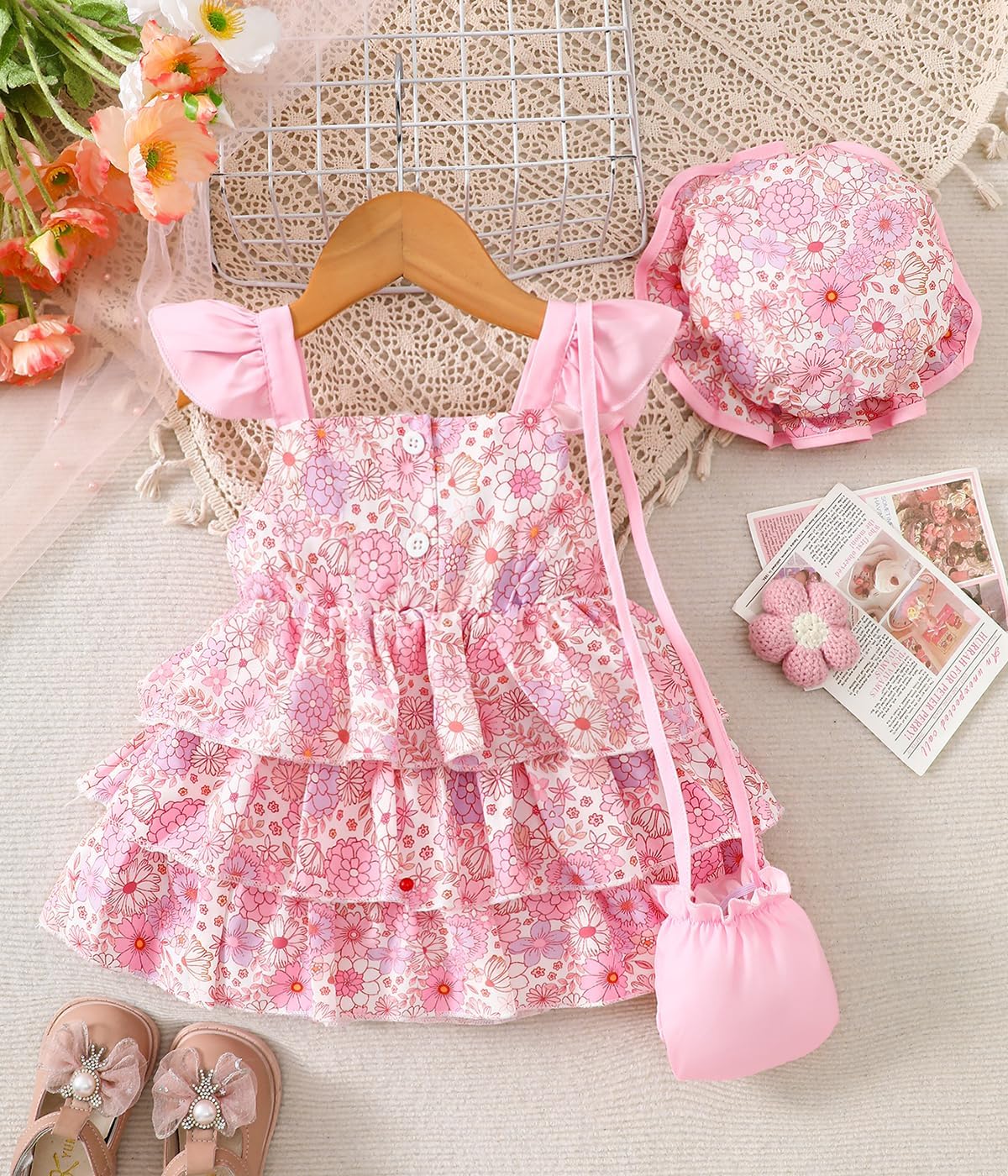Willow Dance Newborn Infant Baby Girl Dresses Summer Outfits Casual Flower Sundress Toddler Clothes with Hat and Bag