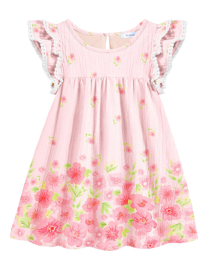 Arshiner Girls Summer Dress Toddler Ruffle Sleeve Dresses Kids Swing Casual Beach Boho Sundress with Pockets for 1-7t