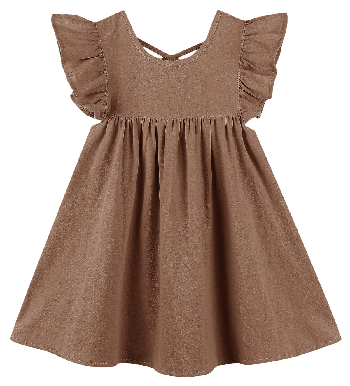 GSVIBK Girls Linen Cotton Dress Flutter Sleeve Back Cross Dress Toddler A-Line Skater Dress Baby Girl Halter Casual Sundress
