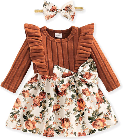 Baby Long Sleeve Fall Dress Baby Girl Clothes Ruffle Toddler Casual Dress Infant Cute Clothes Winter Outfits