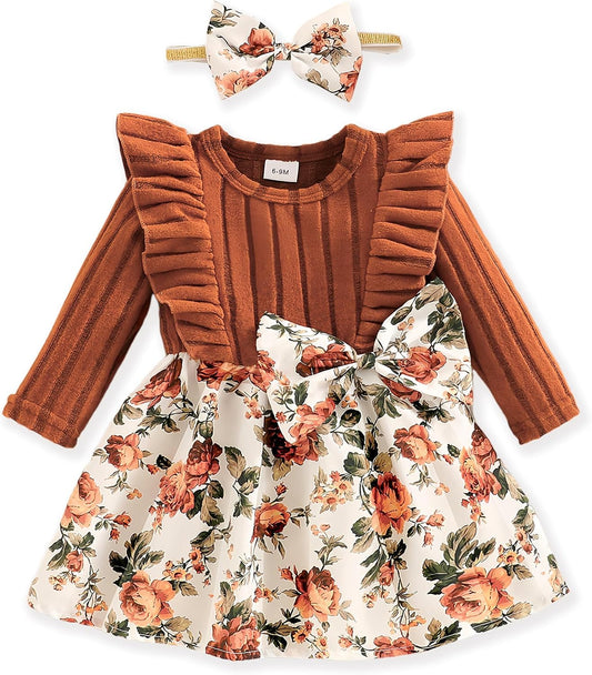 Baby Long Sleeve Fall Dress Baby Girl Clothes Ruffle Toddler Casual Dress Infant Cute Clothes Winter Outfits