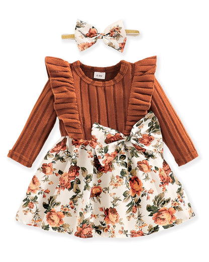 Baby Long Sleeve Fall Dress Baby Girl Clothes Ruffle Toddler Casual Dress Infant Cute Clothes Winter Outfits