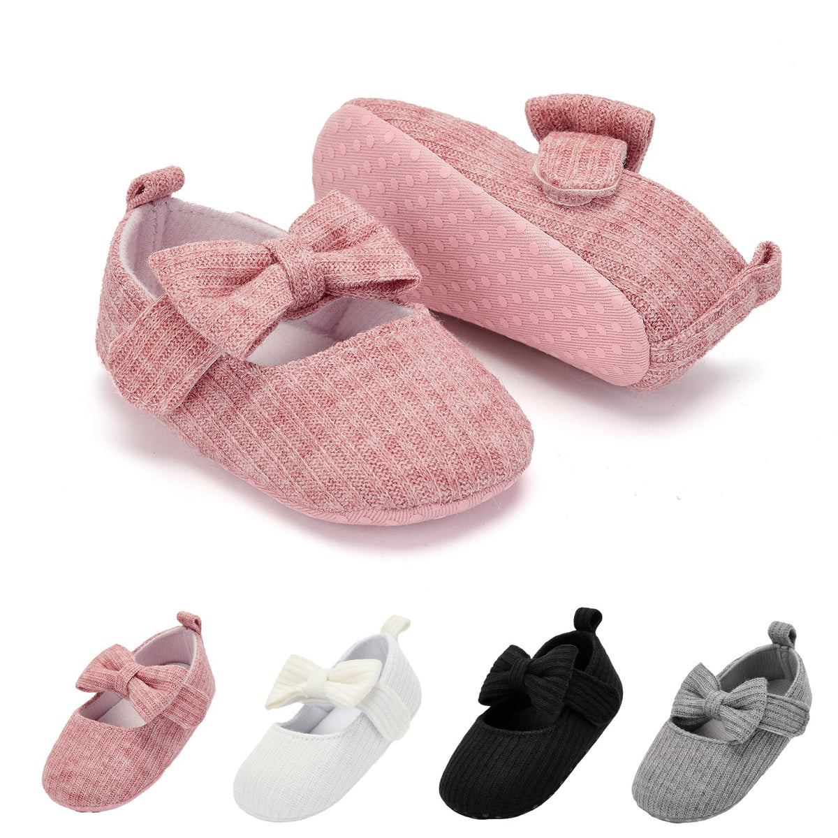 BACSAC Baby Girls Mary Jane Flats with Bow Soft Sole Non-Slip Crib Shoes Infant Toddler First Walkers Princess Dress Shoes