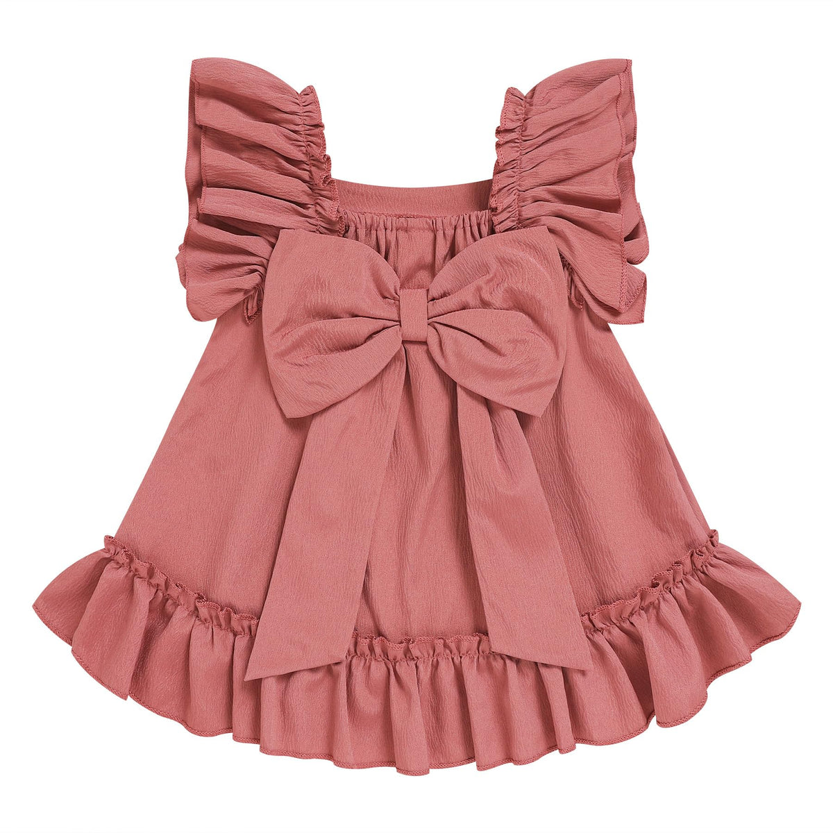 Toddler Girl Flutter Sleeve Dress, Back Bow Wrinkle Resistant Casual Outfit