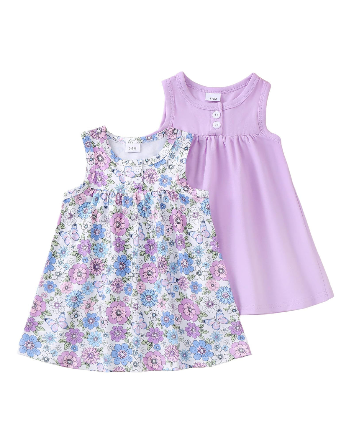 Baby Girl Dress Clothes 2-Pack Sleeveless Solid Printed Cute Baby Dresses
