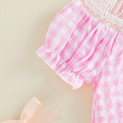 Toddler Little Baby Girl 4th of July Dress Puff Short Sleeve Stripes Smocked Dresses Kids Fourth of July Outfit