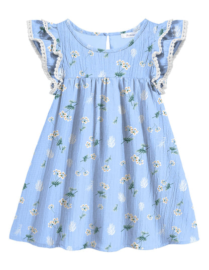Arshiner Girls Summer Dress Toddler Ruffle Sleeve Dresses Kids Swing Casual Beach Boho Sundress with Pockets for 1-7t