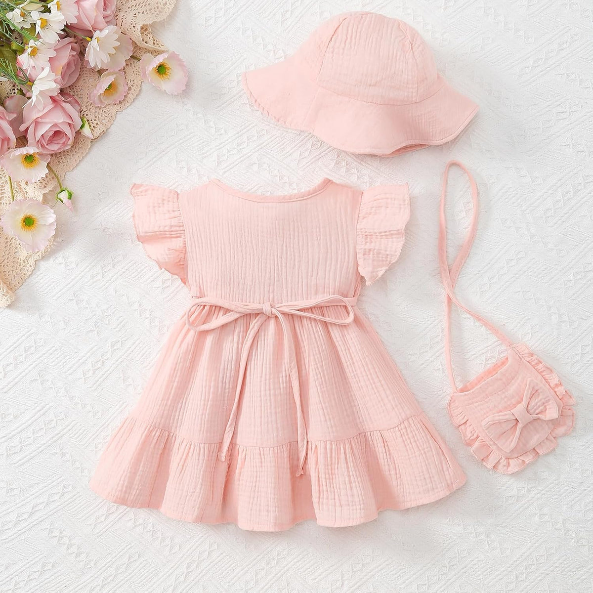 Toddler Girl Summer 3 Piece Ruffle Dress Set A-Line Sundress
