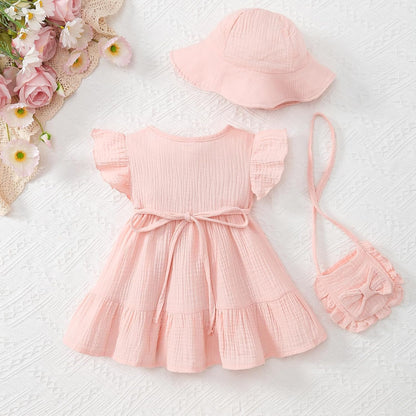 Toddler Girl Summer 3 Piece Ruffle Dress Set A-Line Sundress