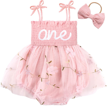 HONGTEYA Baby Girl 1st Birthday Outfit First Romper Tulle Dress Gifts