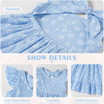 Toddler Girls Backless Cotton Floral Dress, Ruffle Flutter Sleeve,18M-6Y