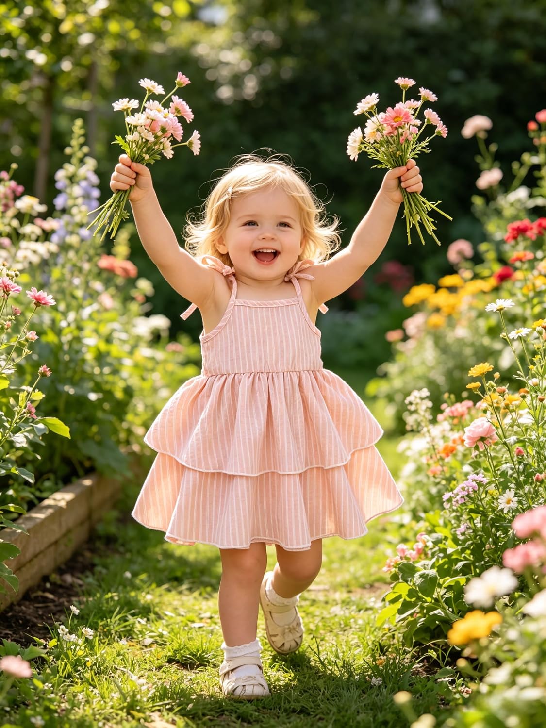 Happy Town Infant Baby Girl Dress Sleeveless Tiered Floral Strap Dresses Toddler Summer Sundress Clothes
