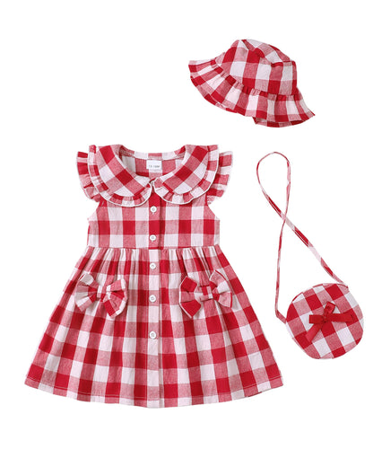 SODLON Toddler Baby Girl Dress Summer Clothes Infant Ruffle Peter Pan Collar Plaid Dresses Casual Bowknot Sundress for Girls