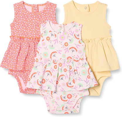 Amazon Essentials Baby Girls' Sleeveless Bodysuit Dress, Pack of 3