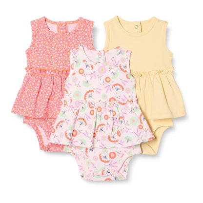 Amazon Essentials Baby Girls' Sleeveless Bodysuit Dress, Pack of 3