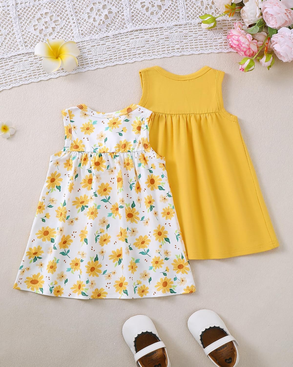 Baby Girl Dress Clothes 2-Pack Sleeveless Solid Printed Cute Baby Dresses