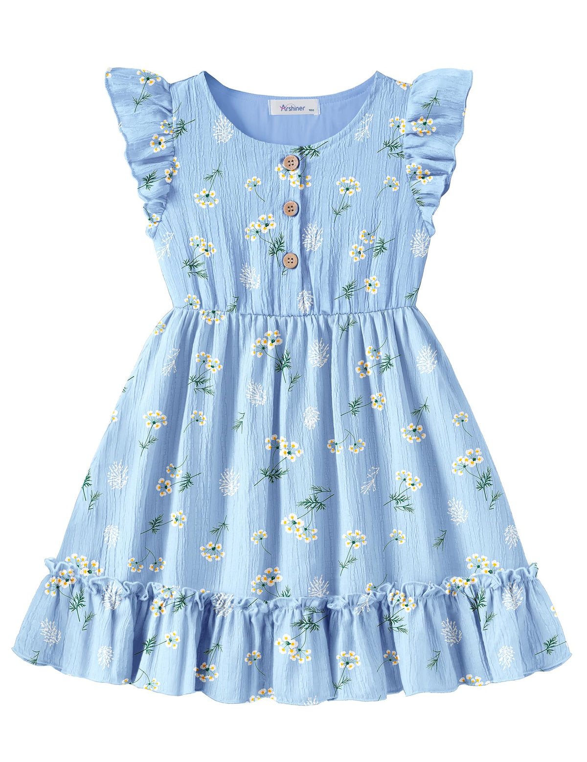 Arshiner Toddler Girls Dress Ruffle Sleeveless Button Down Dresses Summer Beach Casual Sundress with Pocket for 1-7Y