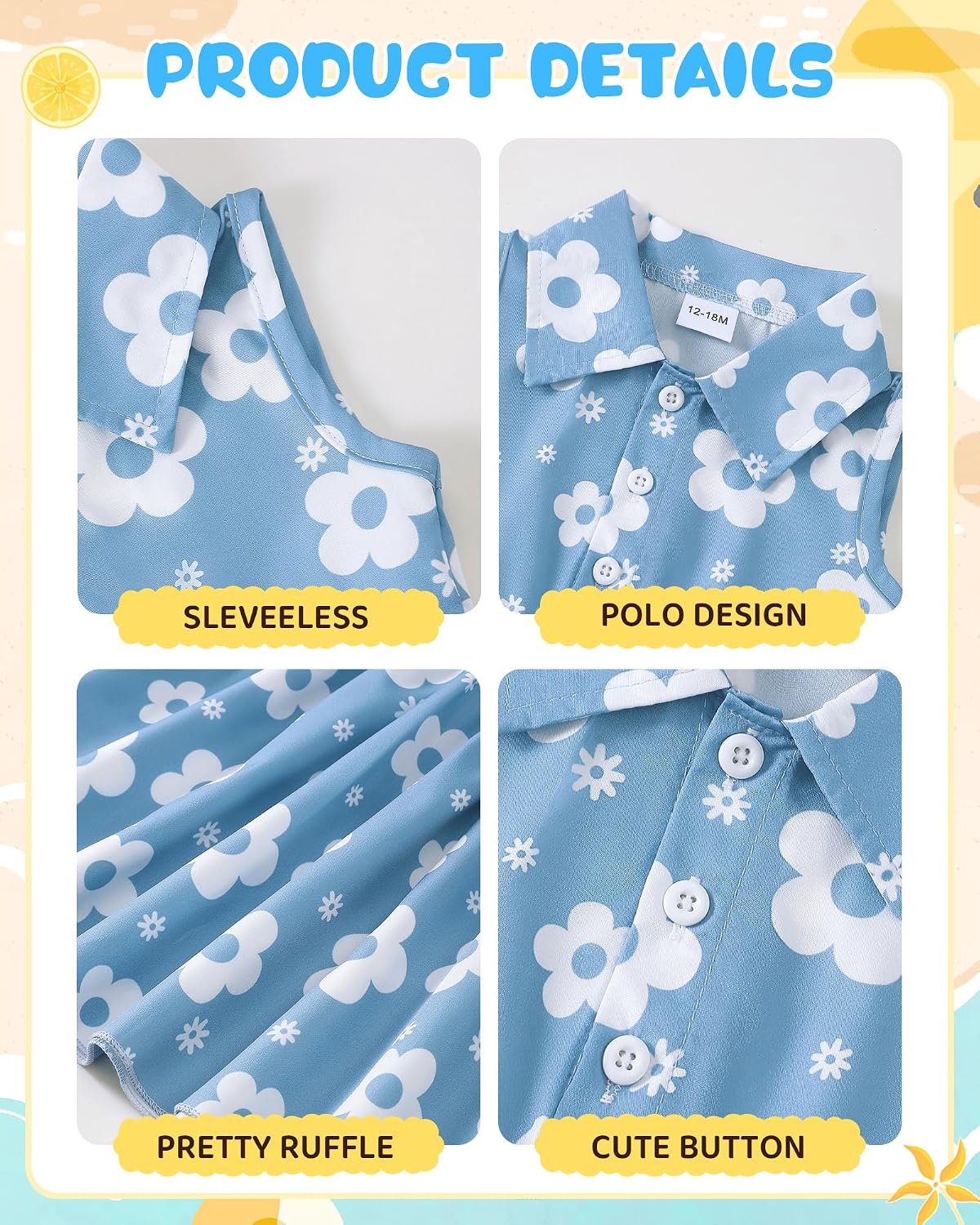 Saeaby Baby Girl Dress Summer Dresses Toddler Girl Clothes Polo Collar Ruffle Sundress Sleeveless Outfit for Girls