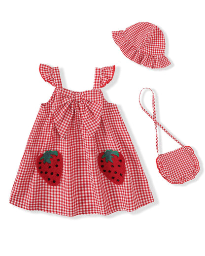 Renotemy Infant Baby Girl Dresses Summer Outfits Casual Cotton Linen Sundress with Hat Toddler Clothes for Girls 3Months-3T