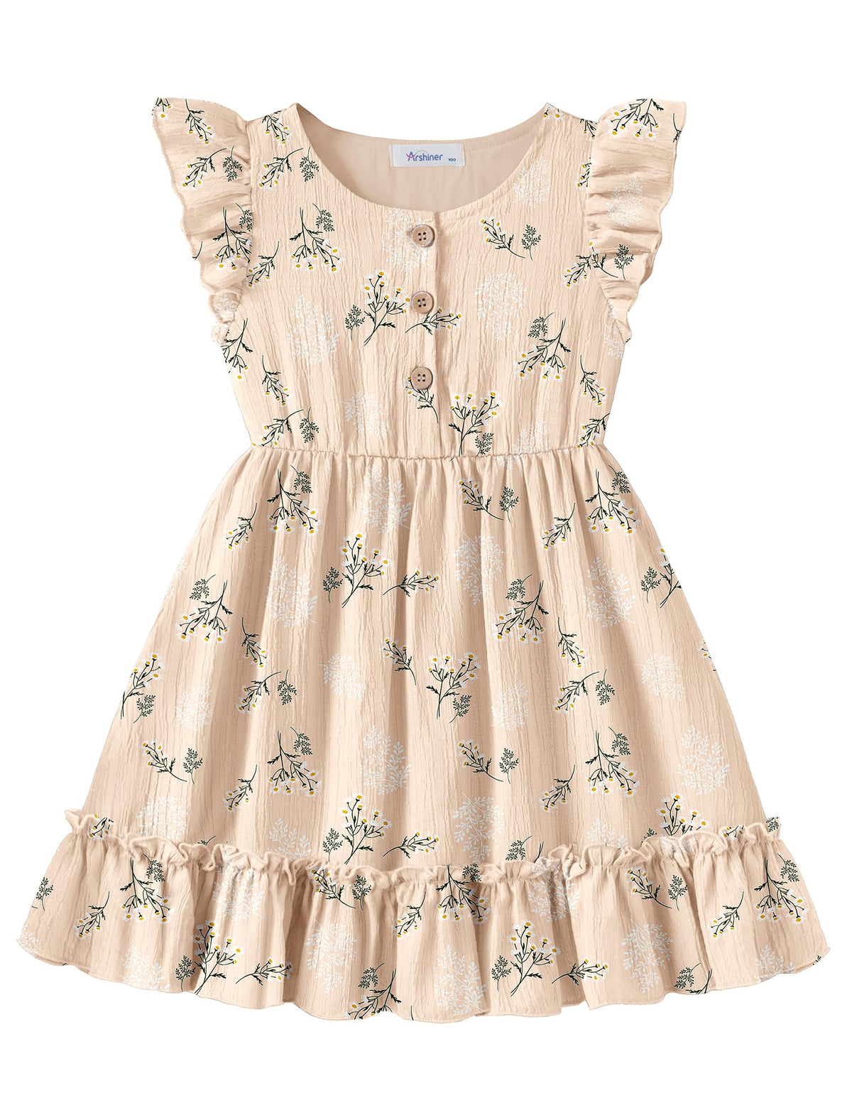 Arshiner Toddler Girls Dress Ruffle Sleeveless Button Down Dresses Summer Beach Casual Sundress with Pocket for 1-7Y