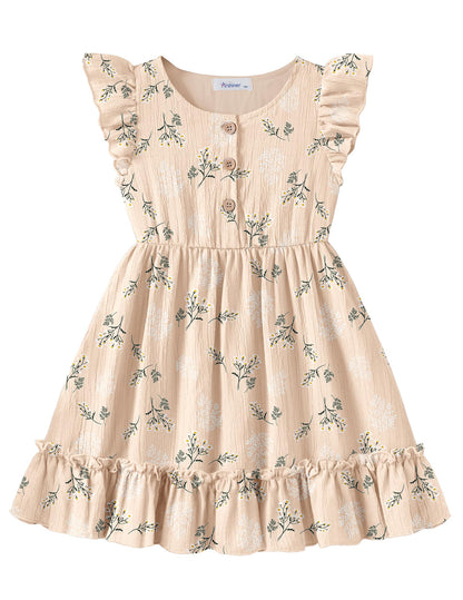 Arshiner Toddler Girls Dress Ruffle Sleeveless Button Down Dresses Summer Beach Casual Sundress with Pocket for 1-7Y