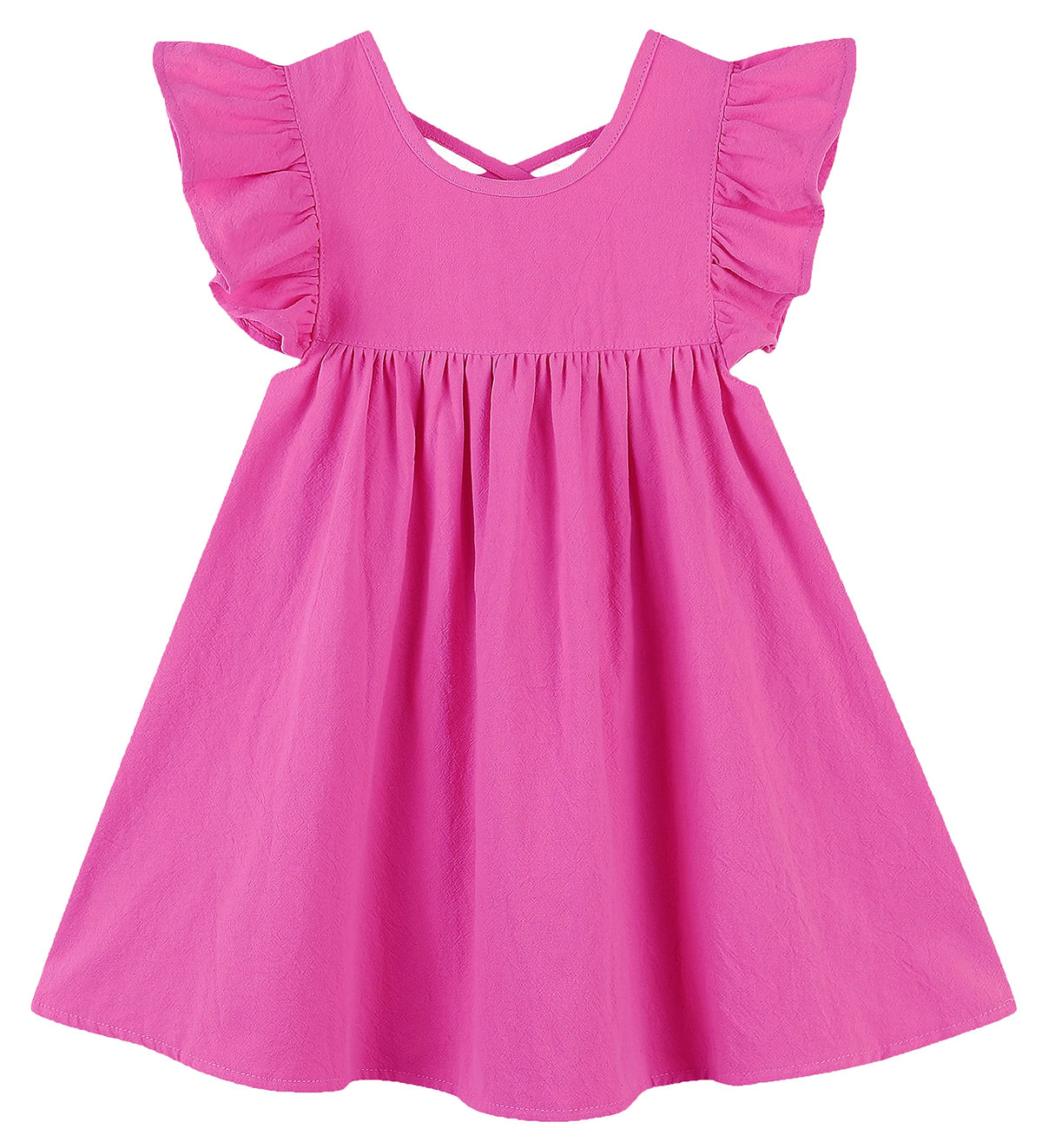 GSVIBK Girls Linen Cotton Dress Flutter Sleeve Back Cross Dress Toddler A-Line Skater Dress Baby Girl Halter Casual Sundress