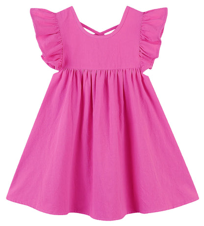 GSVIBK Girls Linen Cotton Dress Flutter Sleeve Back Cross Dress Toddler A-Line Skater Dress Baby Girl Halter Casual Sundress