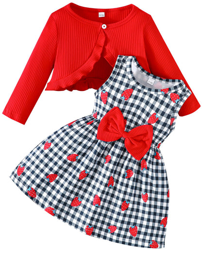 Rosibel Toddler Baby Girls Dress and Cotton Cardigan Set for 6M-3T