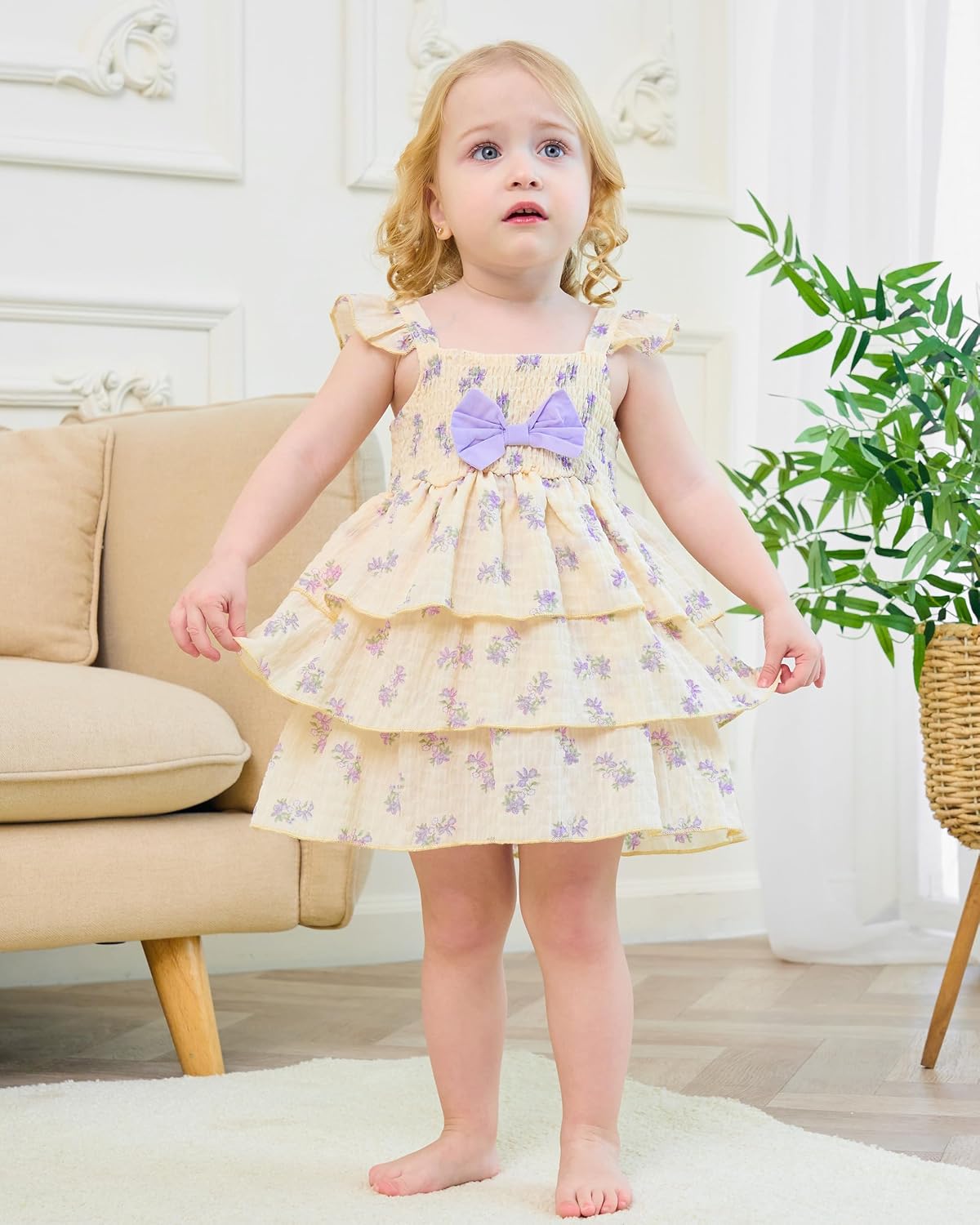 SODLON Baby Girl Dress Infant Newborn Clothes Summer Sleeveless Layer Ruffle Dresses Casual Beach Sundress for Girls 0M-3T