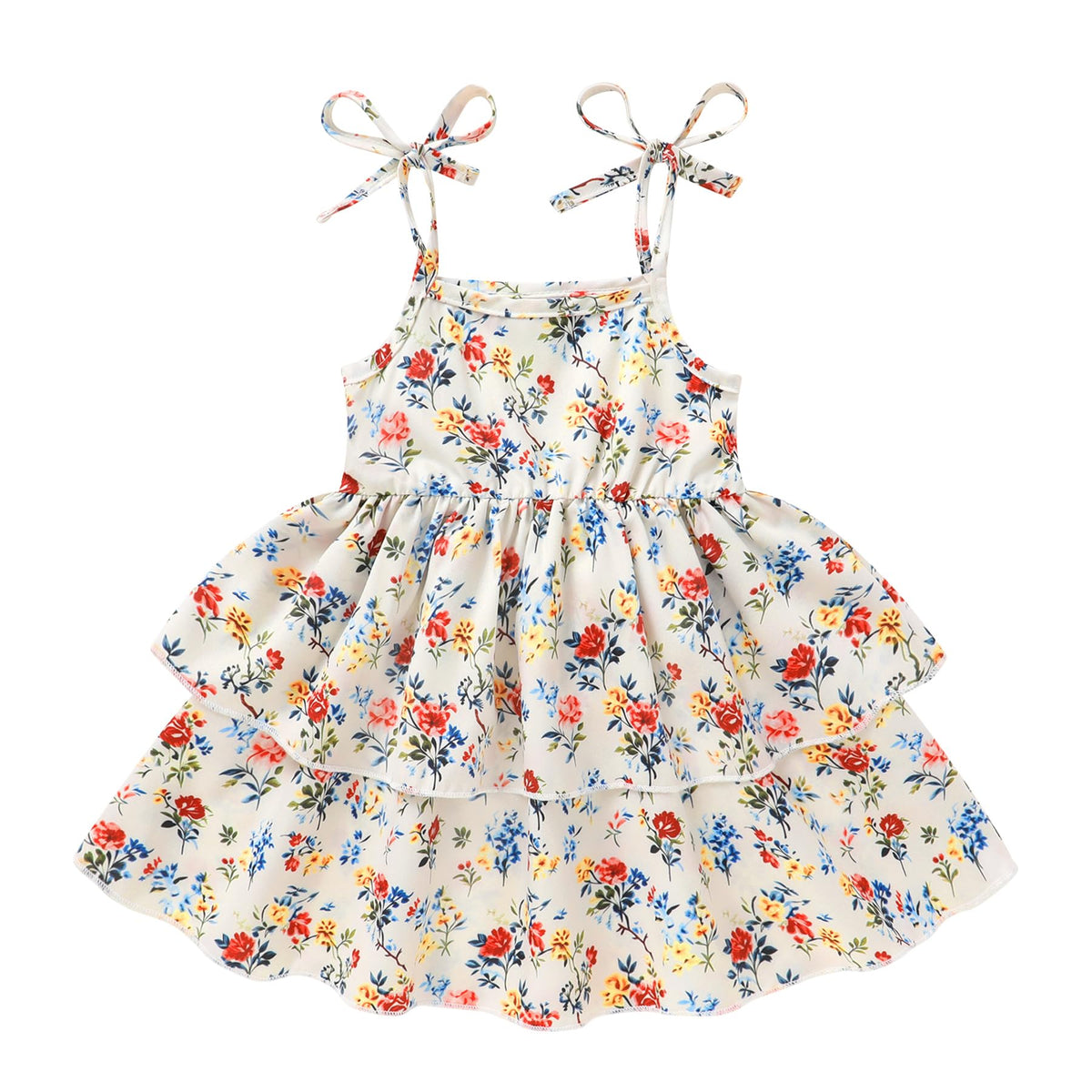 Happy Town Infant Baby Girl Dress Sleeveless Tiered Floral Strap Dresses Toddler Summer Sundress Clothes