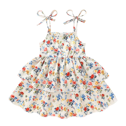 Happy Town Infant Baby Girl Dress Sleeveless Tiered Floral Strap Dresses Toddler Summer Sundress Clothes