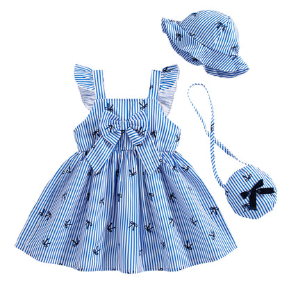 Renotemy Infant Baby Girl Summer Dress Ruffle Flutter Sleeve Bowknot Sundress Gifts Casual Clothes Outfits with Hat and Bag