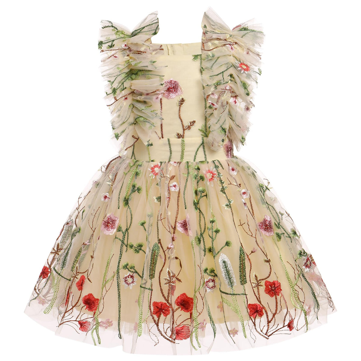 Girls Birthday Party Dress Ruffle Sleeve Sequin Dots Floral Tulle Princess Wedding Pageant Formal Bance Gown