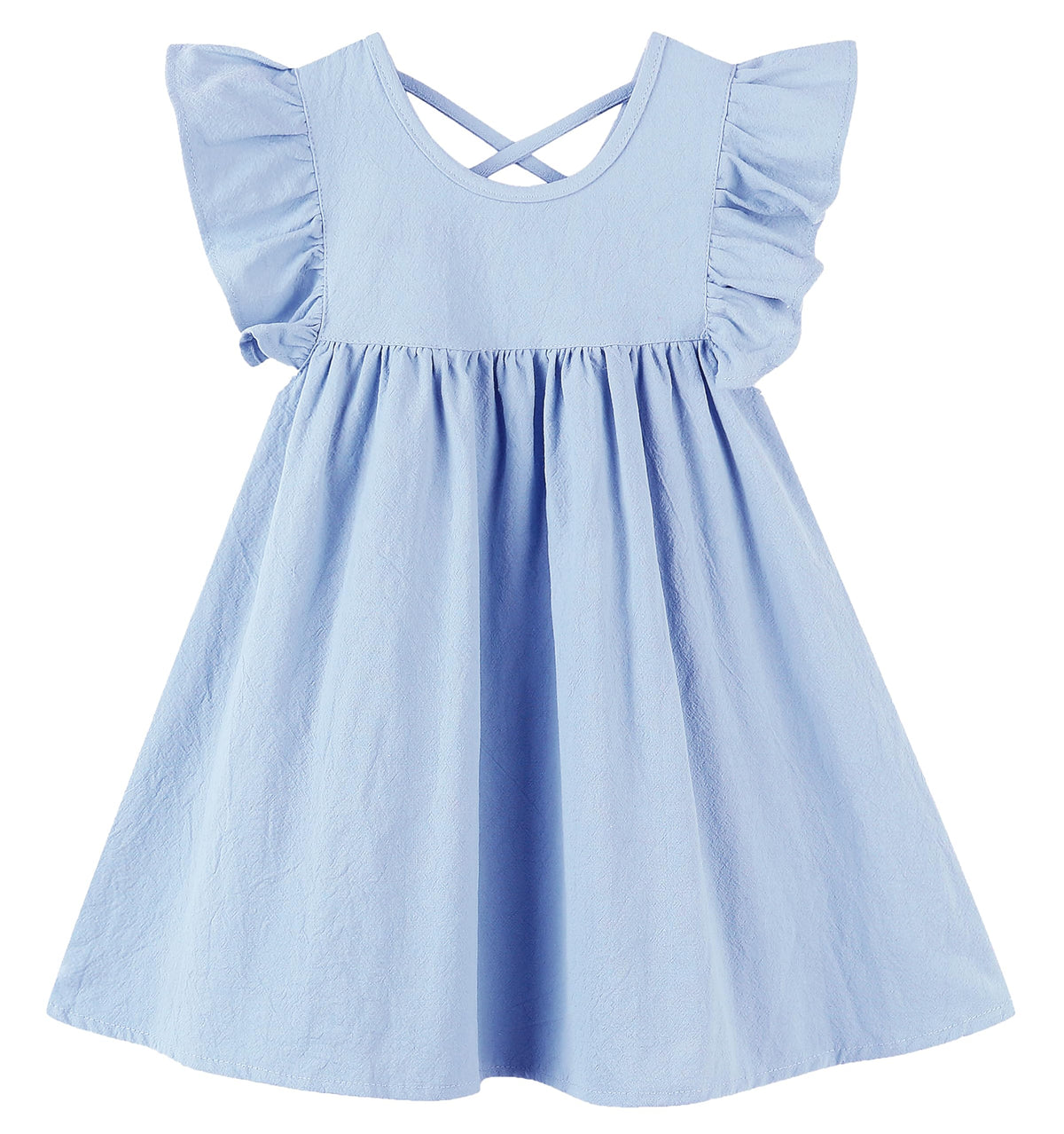 GSVIBK Girls Linen Cotton Dress Flutter Sleeve Back Cross Dress Toddler A-Line Skater Dress Baby Girl Halter Casual Sundress