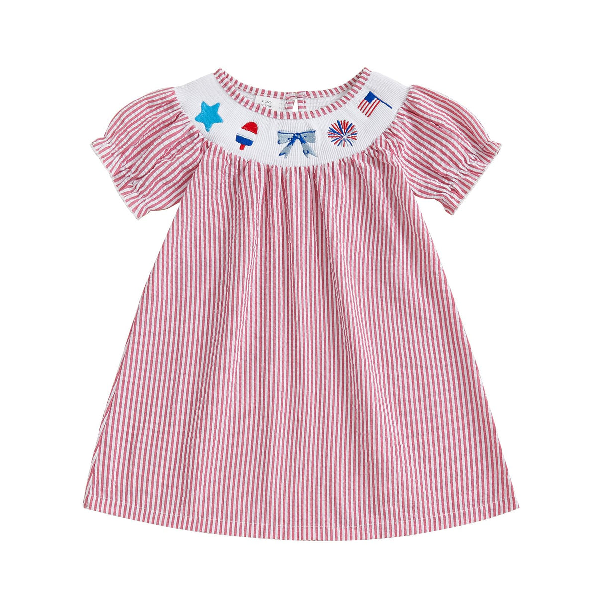 Toddler Little Baby Girl 4th of July Dress Puff Short Sleeve Stripes Smocked Dresses Kids Fourth of July Outfit