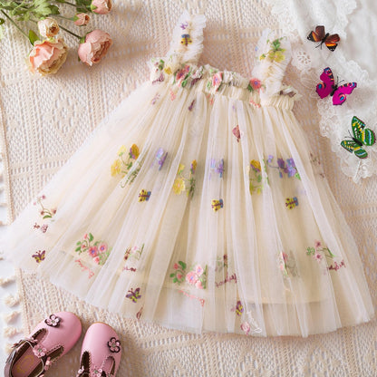 NNJXD Baby Girl Tulle Dress Casual Flower Embroidery Toddler Dresses