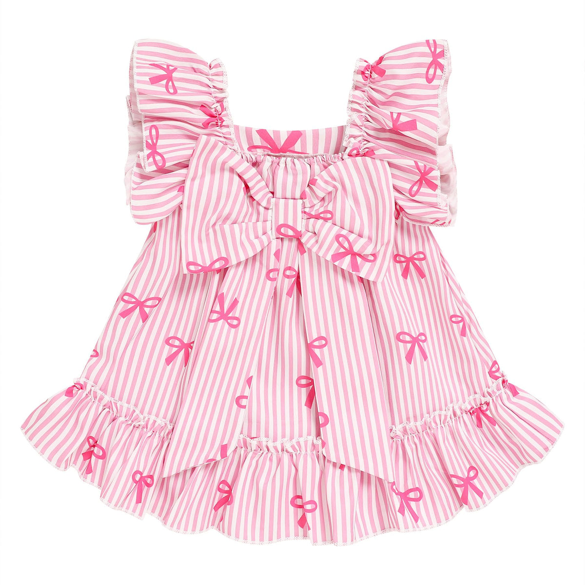 Toddler Girl Flutter Sleeve Dress, Back Bow Wrinkle Resistant Casual Outfit