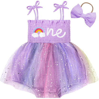HONGTEYA Baby Girl 1st Birthday Outfit First Romper Tulle Dress Gifts