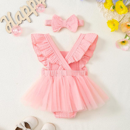 Baby Girl 1st Birthday Tulle Romper Dress Ruffle Bodysuit