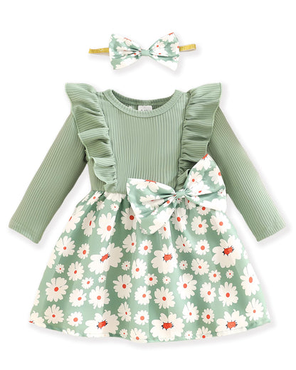 Baby Long Sleeve Fall Dress Baby Girl Clothes Ruffle Toddler Casual Dress Infant Cute Clothes Winter Outfits