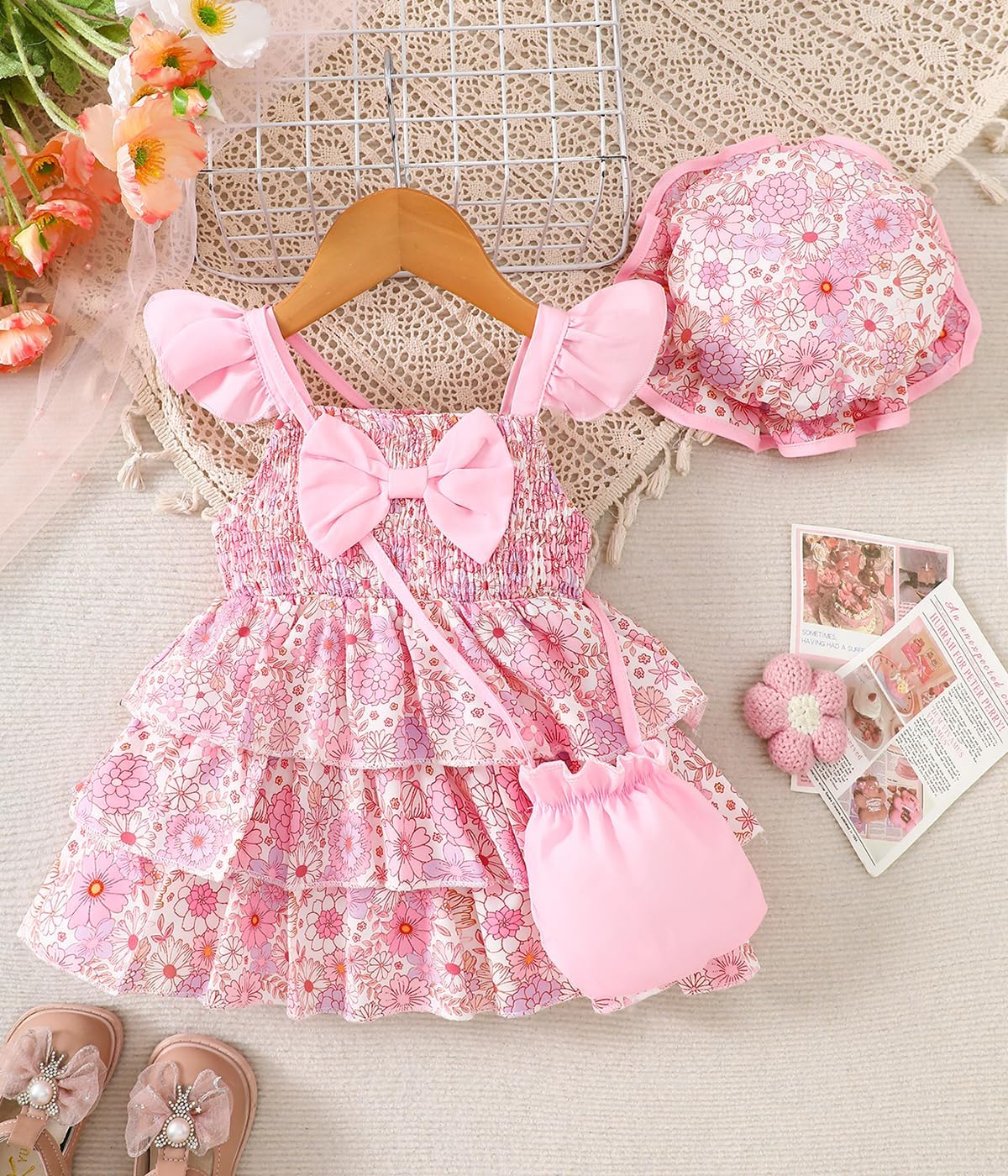 Willow Dance Newborn Infant Baby Girl Dresses Summer Outfits Casual Flower Sundress Toddler Clothes with Hat and Bag