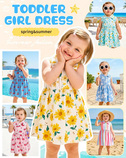 Saeaby Baby Girl Dress Summer Dresses Toddler Girl Clothes Polo Collar Ruffle Sundress Sleeveless Outfit for Girls