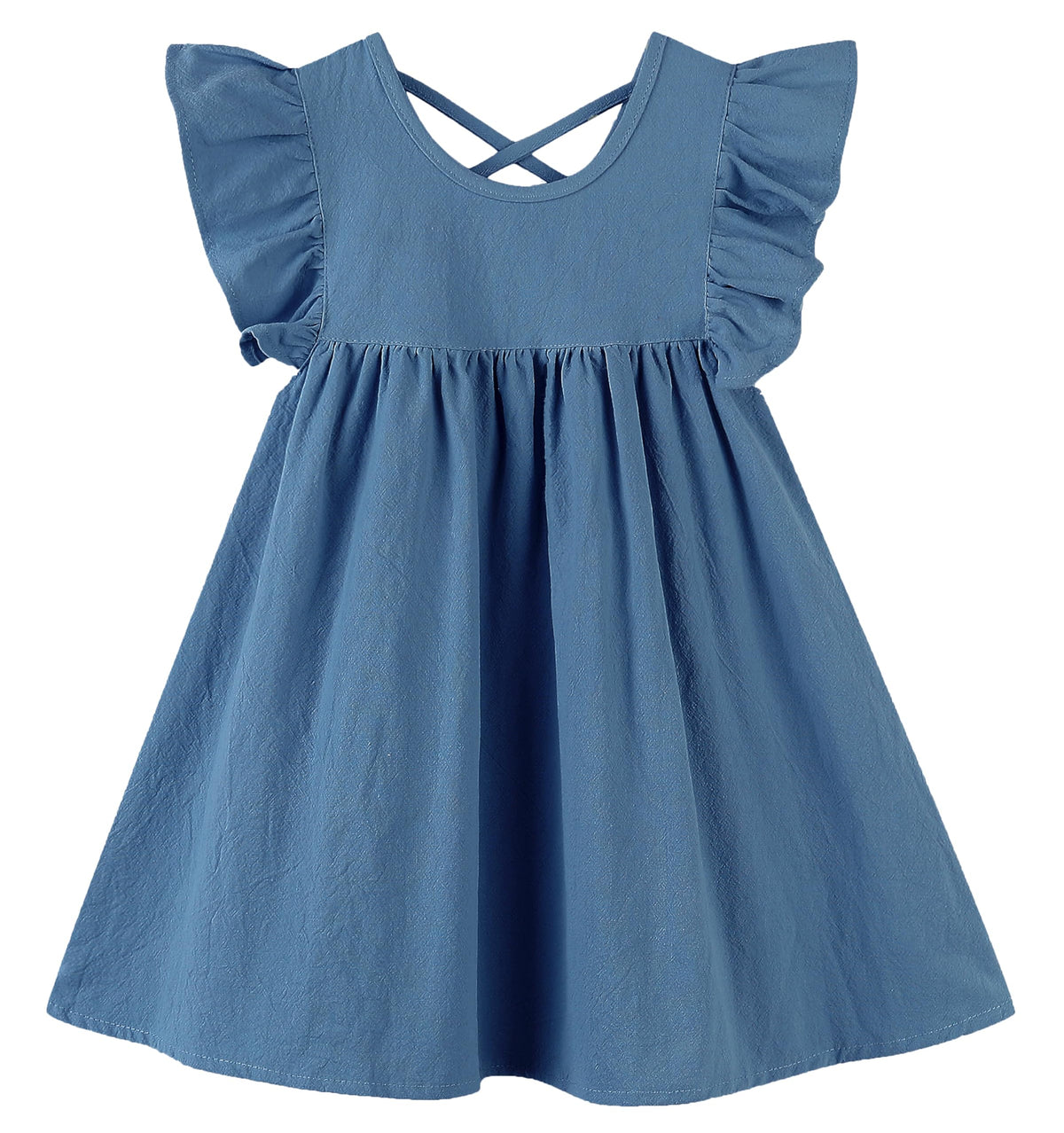 GSVIBK Girls Linen Cotton Dress Flutter Sleeve Back Cross Dress Toddler A-Line Skater Dress Baby Girl Halter Casual Sundress