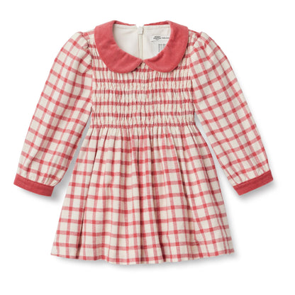 Amazon Essentials x Sofia Grainge Toddler and Baby Girls' Long Sleeve Flannel Dress with Velvet Collar, Fit and Flare